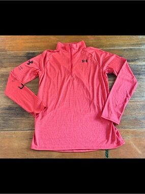 Under Armour Girls Tech Half Zip Long Sleeve Shirt Pink Orange Youth XL 16